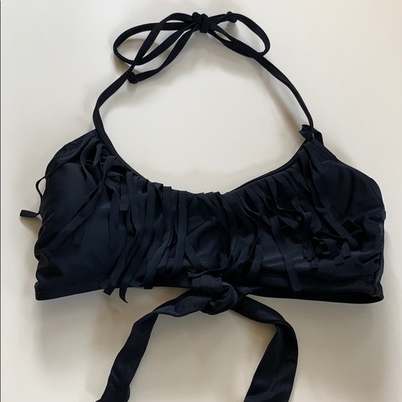 Xhilaration Black Halter Fringe Bikini Top - Picture 1 of 4